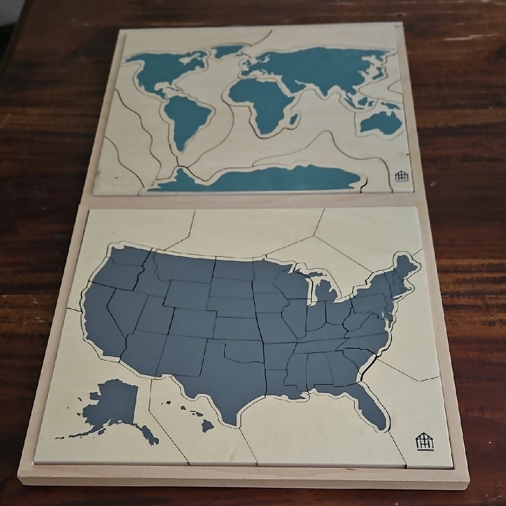 Wooden World and USA Map Puzzle Set
